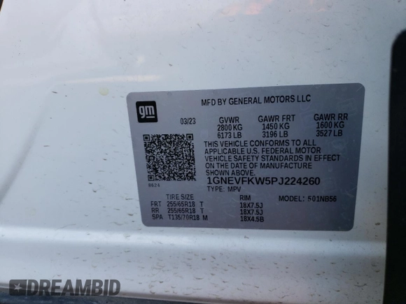 2023 Chevrolet Traverse LS with VIN 1GNEVFKW5PJ224260, listed as a Copart auction lot 87762735 with 40,689 mi miles and Salvage Title. Bid and sale history available at carsss.com. Image 13.