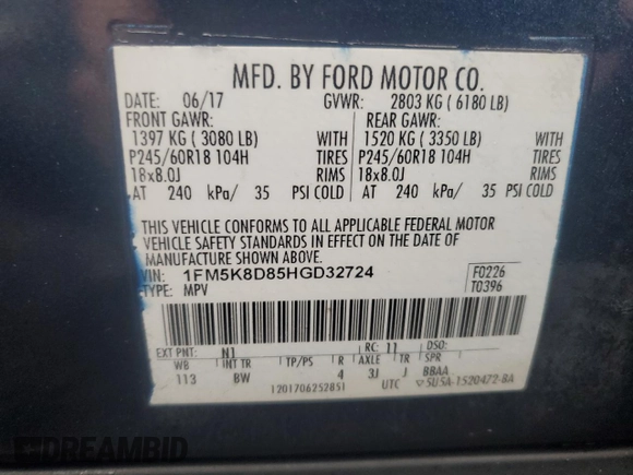 2017 Ford Explorer XLT with VIN 1FM5K8D85HGD32724, listed as a Copart auction lot 49831835 with 109,629 mi miles and Salvage Title. Bid and sale history available at DreamBid. Image 13.
