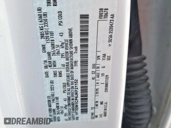 2018 Ford F-150 XL with VIN 1FTEW1CP6JKF21152, listed as a Copart auction lot 65163865 with 66,371 mi miles and Salvage title. Bid and sale history available at DreamBid. Image 12.