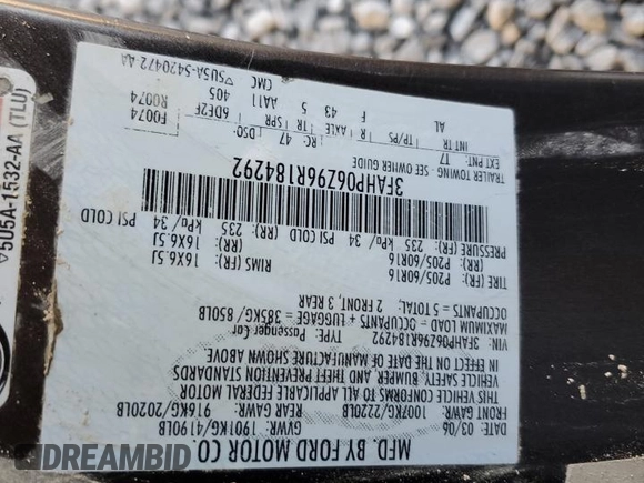2006 Ford Fusion S with VIN 3FAHP06Z96R184292, listed as a Copart auction lot 88532905 with 133,216 mi miles and Salvage Title. Bid and sale history available at DreamBid. Image 13.