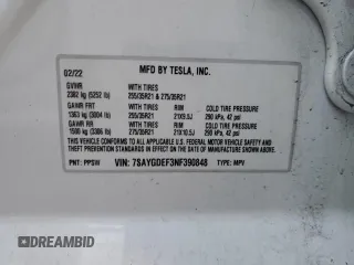 2022 Tesla Model Y Performance with VIN 7SAYGDEF3NF390848, listed as a Copart auction lot 49441025 with 42,488 mi miles and Salvage Title. Bid and sale history available at DreamBid. Image 14.