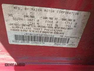 2006 Mazda 3 i Touring with VIN JM1BK32F161502556, listed as a IAAI auction lot 42155166 with 204,824 mi miles and . Bid and sale history available at DreamBid. Image 9.