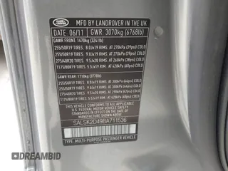 2011 Land Rover Range Rover Sport HSE Lux с VIN SALSK2D49BA711536, выставлен на аукционе IAAI как лот 42494743 с пробегом 128 328 миль миль и . История ставок и продаж доступна на DreamBid. Изображение 9.