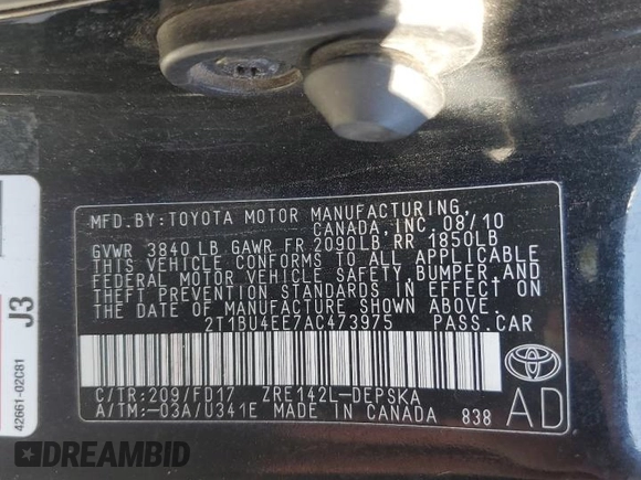 2010 Toyota Corolla с VIN 2T1BU4EE7AC473975, выставлен на аукционе Copart как лот 46955825 с пробегом 192 409 миль миль и На запчасти • Non repairable. История ставок и продаж доступна на DreamBid. Изображение 14.