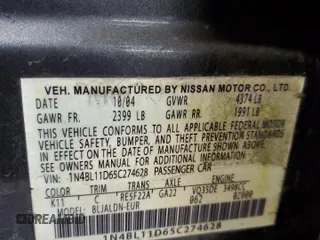 2005 Nissan Altima SL with VIN 1N4BL11D65C274628, listed as a Copart auction lot 87037744 with 170,218 mi miles and Salvage title. Bid and sale history available at DreamBid. Image 14.