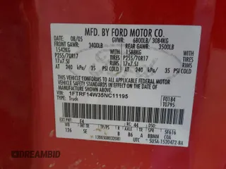 2005 Ford F-150 XL with VIN 1FTRF14W35NC11195, listed as a Copart auction lot 49278615 with 0 mi miles and Salvage Title. Bid and sale history available at carsss.com. Image 12.