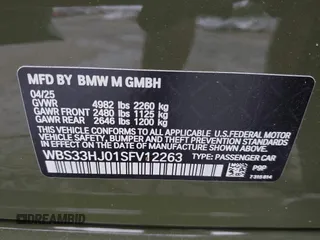 2025 BMW M3 Competition xDrive with VIN WBS33HJ01SFV12263, listed as a IAAI auction lot 42571639 with 187 mi miles and . Bid and sale history available at DreamBid. Image 9.