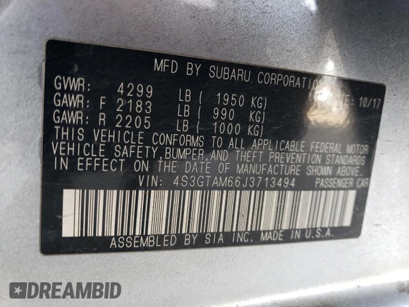 2018 Subaru Impreza Special Sports z VIN 4S3GTAM66J3713494, wystawiony jako Copart lot #56993305 z przebiegiem 91 339 mil mil oraz Szkoda całkowita • Salvage title. Historia ofert i sprzedaży dostępna na DreamBid. Obrazek 12.