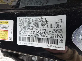 2022 Honda Civic Sport z VIN 2HGFE2F52NH552470, wystawiony jako IAAI lot #42315098 z przebiegiem 55 292 mil mil oraz . Historia ofert i sprzedaży dostępna na DreamBid. Obrazek 9.