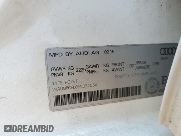 2015 Audi A4 Komfort z VIN WAUBFCFL0FN034054, wystawiony jako Copart lot #59015795 z przebiegiem 141 557 mil mil oraz Czysty tytuł • Clean title. Historia ofert i sprzedaży dostępna na DreamBid. Obrazek 12.