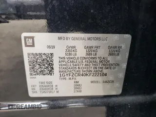 2019 Cadillac XT4 FWD Premium Luxury with VIN 1GYFZCR40KF222104, listed as a Copart auction lot 43570333 with 38,281 mi miles. Bid and sale history available at carsss.com. Image 15.