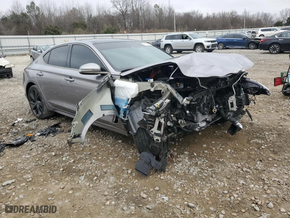 2023 Genesis G70 2.0T with VIN KMTG34TA6PU126241, listed as a Copart auction lot 43916375 with 0 mi miles and Salvage Title. Bid and sale history available at carsss.com. Image 4.