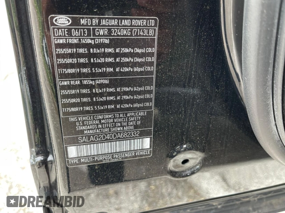 2013 Land Rover LR4 HSE with VIN SALAG2D40DA682332, listed as a Copart auction lot 55495535 with 116,937 mi miles and Clean Title. Bid and sale history available at DreamBid. Image 10.