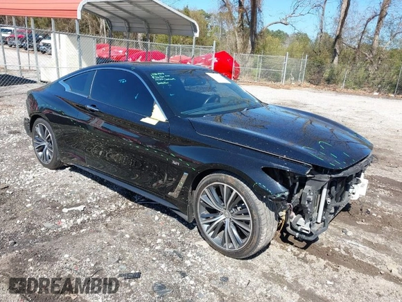 2018 Infiniti Q60 Luxe with VIN JN1EV7EL2JM392124, listed as a IAAI auction lot 41744375 with 63,421 mi miles and . Bid and sale history available at carsss.com. Image 1.