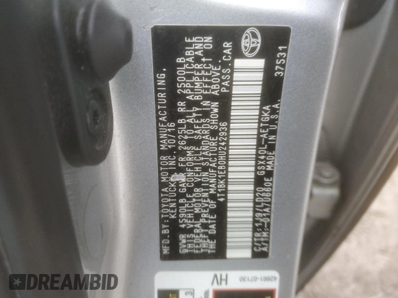 2017 Toyota Avalon XLE z VIN 4T1BK1EB0HU242936, wystawiony jako Copart lot #49079325 z przebiegiem 69 726 mil mil oraz Szkoda całkowita • Salvage title. Historia ofert i sprzedaży dostępna na DreamBid. Obrazek 12.