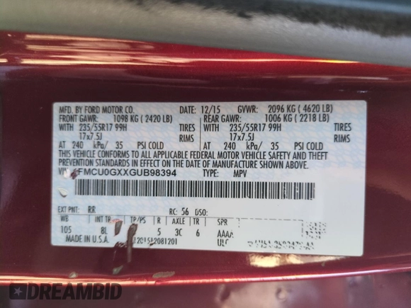 2016 Ford Escape SE with VIN 1FMCU0GXXGUB98394, listed as a Copart auction lot 50098905 with 168,624 mi miles and Salvage Title. Bid and sale history available at carsss.com. Image 13.