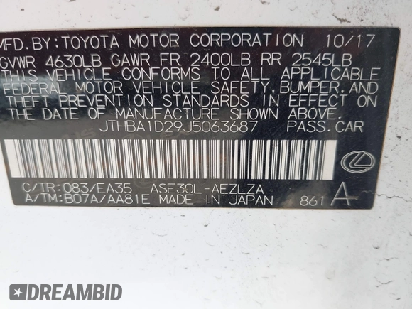 2018 Lexus IS 300 с VIN JTHBA1D29J5063687, выставлен на аукционе IAAI как лот 42372374 с пробегом 11 738 миль миль и . История ставок и продаж доступна на DreamBid. Изображение 9.