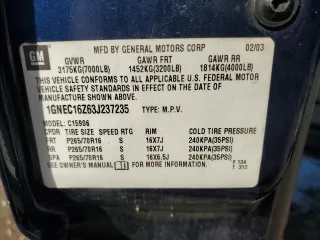 2003 Chevrolet Suburban LT with VIN 1GNEC16Z63J237235, listed as a Copart auction lot 52782285 with 241,272 mi miles and Salvage Title. Bid and sale history available at carsss.com. Image 13.