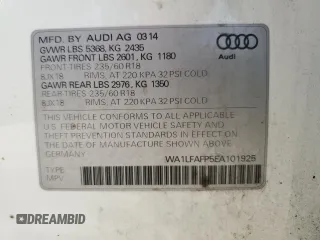 2014 Audi Q5 Premium Plus with VIN WA1LFAFP5EA101925, listed as a Copart auction lot 58351255 with 107,126 mi miles and Salvage title. Bid and sale history available at DreamBid. Image 13.