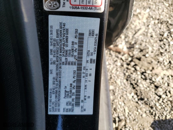 2015 Ford Fiesta SE with VIN 3FADP4BJ7FM219740, listed as a Copart auction lot 78845254 with 32,818 mi miles and Salvage Title. Bid and sale history available at carsss.com. Image 13.