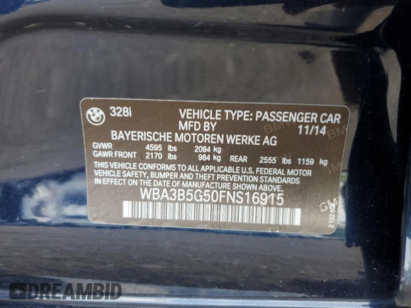 2015 BMW 3 Series 328i xDrive with VIN WBA3B5G50FNS16915, listed as a Copart auction lot 61603915 with 137,059 mi miles and Salvage title. Bid and sale history available at DreamBid. Image 12.