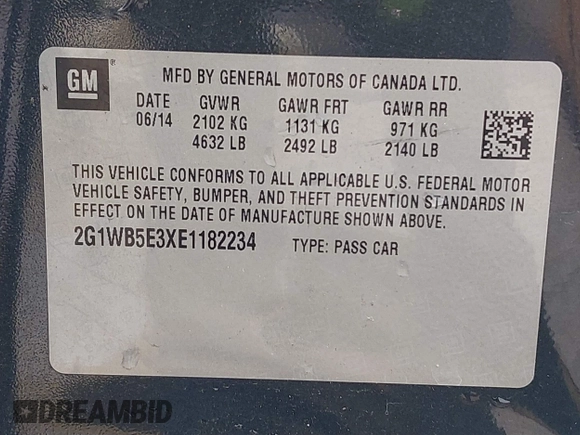 2014 Chevrolet Impala LT with VIN 2G1WB5E3XE1182234, listed as a IAAI auction lot 41725050 with 83,778 mi miles and . Bid and sale history available at DreamBid. Image 9.
