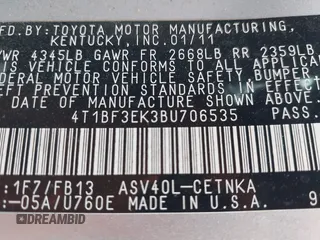 2011 Toyota Camry LE with VIN 4T1BF3EK3BU706535, listed as a IAAI auction lot 41934424 with 234,657 mi miles. Bid and sale history available at carsss.com. Image 9.