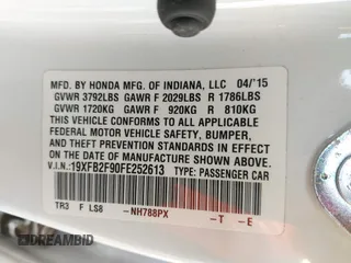 2015 Honda Civic Sedan EX-L with VIN 19XFB2F90FE252613, listed as a IAAI auction lot 41742895 with 88,778 mi miles. Bid and sale history available at carsss.com. Image 9.