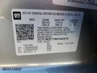 2021 GMC Sierra 1500 AT4 with VIN 3GTU9EET7MG442976, listed as a Copart auction lot 79588613 with 54,250 mi miles and Clean Title. Bid and sale history available at carsss.com. Image 12.