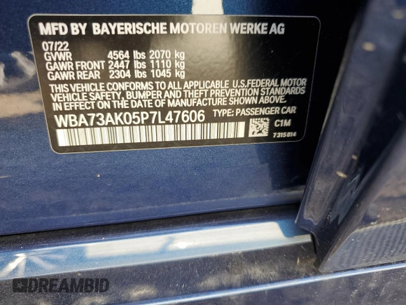 2023 BMW 2 Series 228i xDrive with VIN WBA73AK05P7L47606, listed as a Copart auction lot 79283384 with 23,091 mi miles and Salvage Title. Bid and sale history available at carsss.com. Image 12.