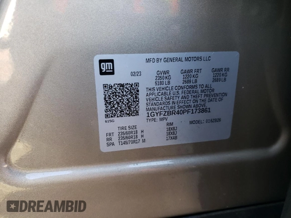 2023 Cadillac XT4 AWD Luxury with VIN 1GYFZBR40PF173861, listed as a Copart auction lot 71233194 with 16,356 mi miles and Salvage title. Bid and sale history available at DreamBid. Image 13.