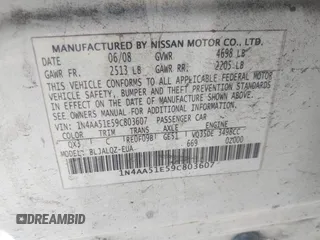 2009 Nissan Maxima SV с VIN 1N4AA51E59C803607, выставлен на аукционе IAAI как лот 41746575 с пробегом 219 367 миль миль и . История ставок и продаж доступна на DreamBid. Изображение 9.