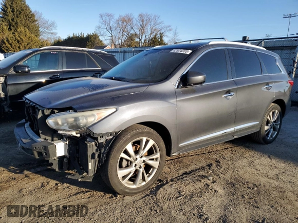 2013 Infiniti JX35 with VIN 5N1AL0MM1DC306035, listed as a Copart auction lot 47924065 with 133,126 mi miles and Salvage Title. Bid and sale history available at DreamBid. Image 1.