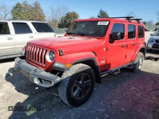 2018 Jeep Wrangler Unlimited Sahara with VIN 1C4HJXENXJW264371, listed as a Copart auction lot 46648505 with 56,671 mi miles and Salvage Title. Bid and sale history available at carsss.com. Image 1.