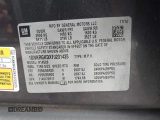 2015 Chevrolet Traverse LT with VIN 1GNKRGKDXFJ231425, listed as a IAAI auction lot 42534443 with Not provided miles and . Bid and sale history available at DreamBid. Image 9.