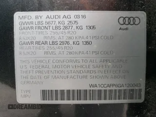 2016 Audi SQ5 Premium Plus with VIN WA1CCAFP6GA120043, listed as a Copart auction lot 44555265 with 53,214 mi miles and Salvage Title. Bid and sale history available at carsss.com. Image 14.