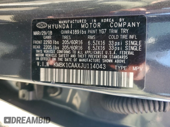 2018 Hyundai Kona SE with VIN KM8K1CAAXJU114043, listed as a Copart auction lot 49136825 with 28,942 mi miles and Salvage Title. Bid and sale history available at carsss.com. Image 14.