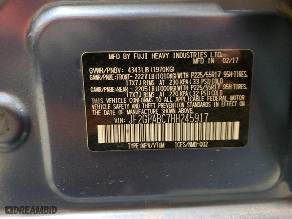 2017 Subaru Crosstrek Premium with VIN JF2GPABC7HH245917, listed as a Copart auction lot 88360135 with 154,978 mi miles and Salvage Title. Bid and sale history available at carsss.com. Image 13.