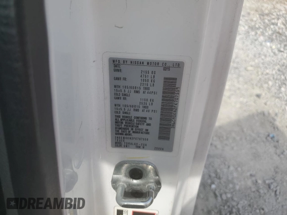2015 Nissan NV200 SV with VIN 3N6CM0KN2FK707559, listed as a Copart auction lot 56383805 with 147,827 mi miles and Salvage title. Bid and sale history available at DreamBid. Image 12.