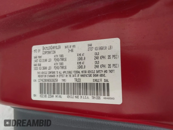 2006 Dodge Dakota ST with VIN 1D7HE28K06S636250, listed as a IAAI auction lot 41996544 with 74,995 mi miles and . Bid and sale history available at carsss.com. Image 9.