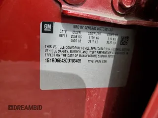 2012 Chevrolet Volt with VIN 1G1RD6E42CU103405, listed as a Copart auction lot 55751645 with 51,542 mi miles and Clean Title. Bid and sale history available at carsss.com. Image 12.