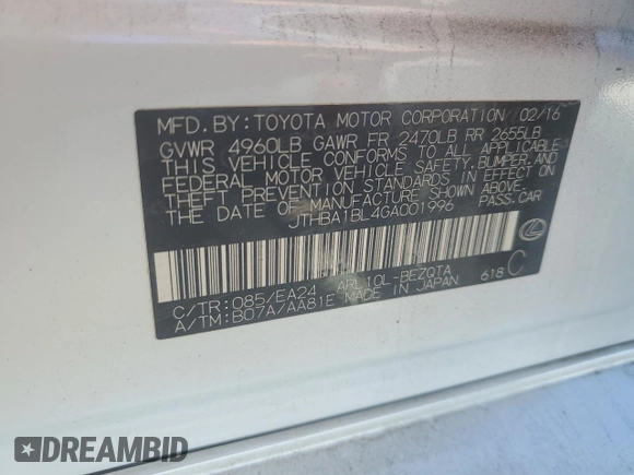2016 Lexus GS 200t z VIN JTHBA1BL4GA001996, wystawiony jako Copart lot #56596454 z przebiegiem 90 667 mil mil oraz Szkoda całkowita • Salvage title. Historia ofert i sprzedaży dostępna na DreamBid. Obrazek 12.