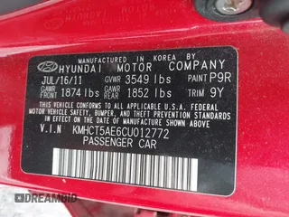2012 Hyundai Accent GS with VIN KMHCT5AE6CU012772, listed as a IAAI auction lot 42383744 with 185,867 mi miles and . Bid and sale history available at DreamBid. Image 9.