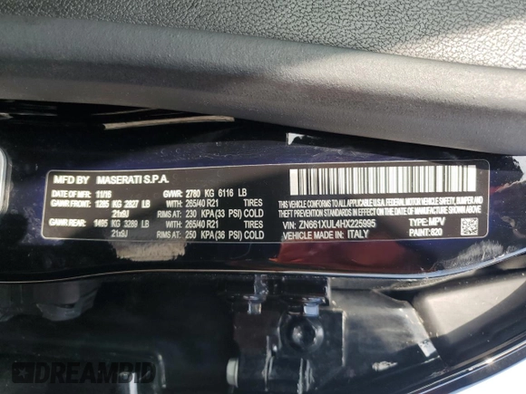2017 Maserati Levante with VIN ZN661XUL4HX225995, listed as a Copart auction lot 54788175 with 45,276 mi miles and Salvage Title. Bid and sale history available at carsss.com. Image 13.