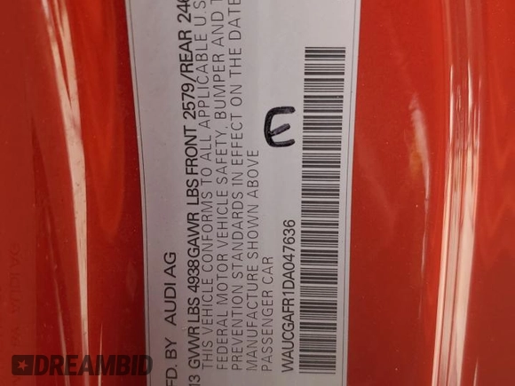 2013 Audi S5 Premium Plus z VIN WAUCGAFR1DA047636, wystawiony jako Copart lot #79562034 z przebiegiem 112 149 mil mil oraz Szkoda całkowita • Salvage title. Historia ofert i sprzedaży dostępna na DreamBid. Obrazek 13.