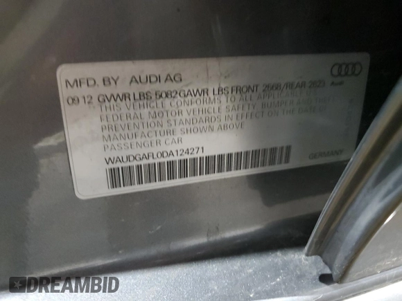 2013 Audi S4 Premium Plus with VIN WAUDGAFL0DA124271, listed as a Copart auction lot 76506834 with 141,549 mi miles and Salvage Title. Bid and sale history available at carsss.com. Image 12.