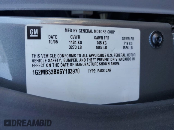 2006 Pontiac Solstice z VIN 1G2MB33BX6Y103970, wystawiony jako Copart lot #69794974 z przebiegiem 146 881 mil mil oraz Szkoda całkowita • Salvage title. Historia ofert i sprzedaży dostępna na DreamBid. Obrazek 12.