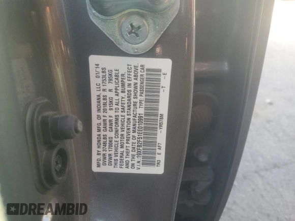 2014 Honda Civic Sedan LX with VIN 19XFB2F51EE010991, listed as a Copart auction lot 49179625 with 28,056 mi miles and Salvage Title. Bid and sale history available at carsss.com. Image 14.