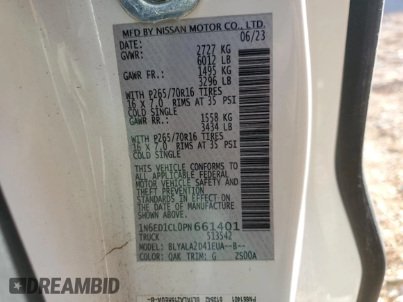 2023 Nissan Frontier S z VIN 1N6ED1CL0PN661401, wystawiony jako Copart lot #42604025 z przebiegiem 22 198 mil mil oraz Szkoda całkowita • Salvage title. Historia ofert i sprzedaży dostępna na DreamBid. Obrazek 13.