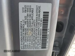 2023 Honda Pilot EX-L 8 Passenger with VIN 5FNYG2H47PB000333, listed as a Copart auction lot 61880844 with 0 mi miles and Salvage Title. Bid and sale history available at carsss.com. Image 13.